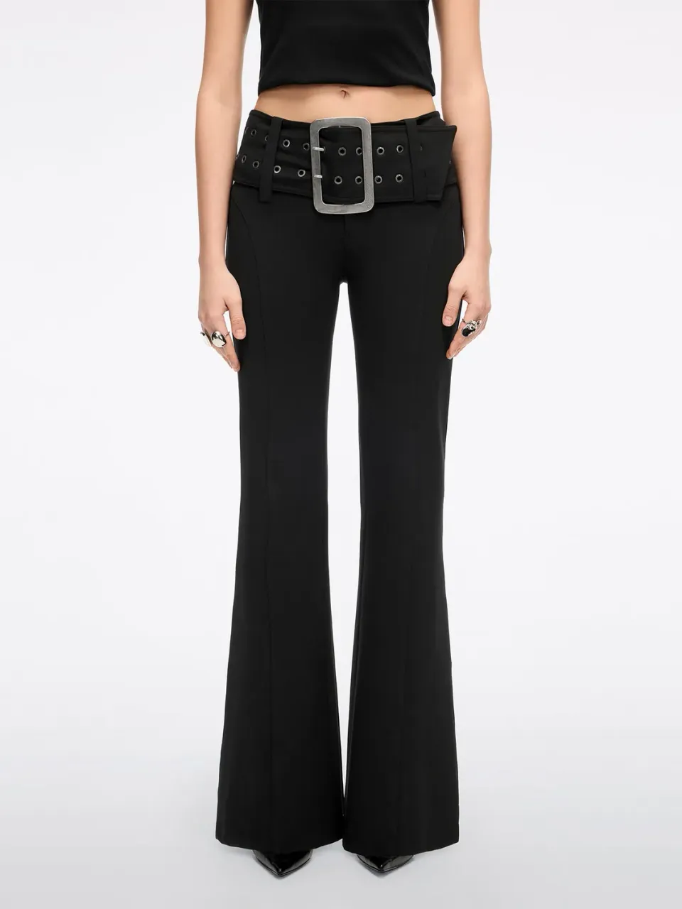 Miss Sixty Black Label Wide-Belt Flared bukser sort stretch