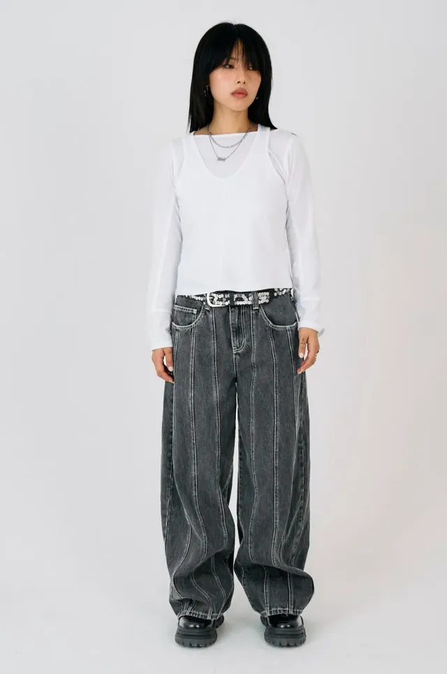 THE RAGGED PRIEST Panel Seam baggy jeans grå rinse