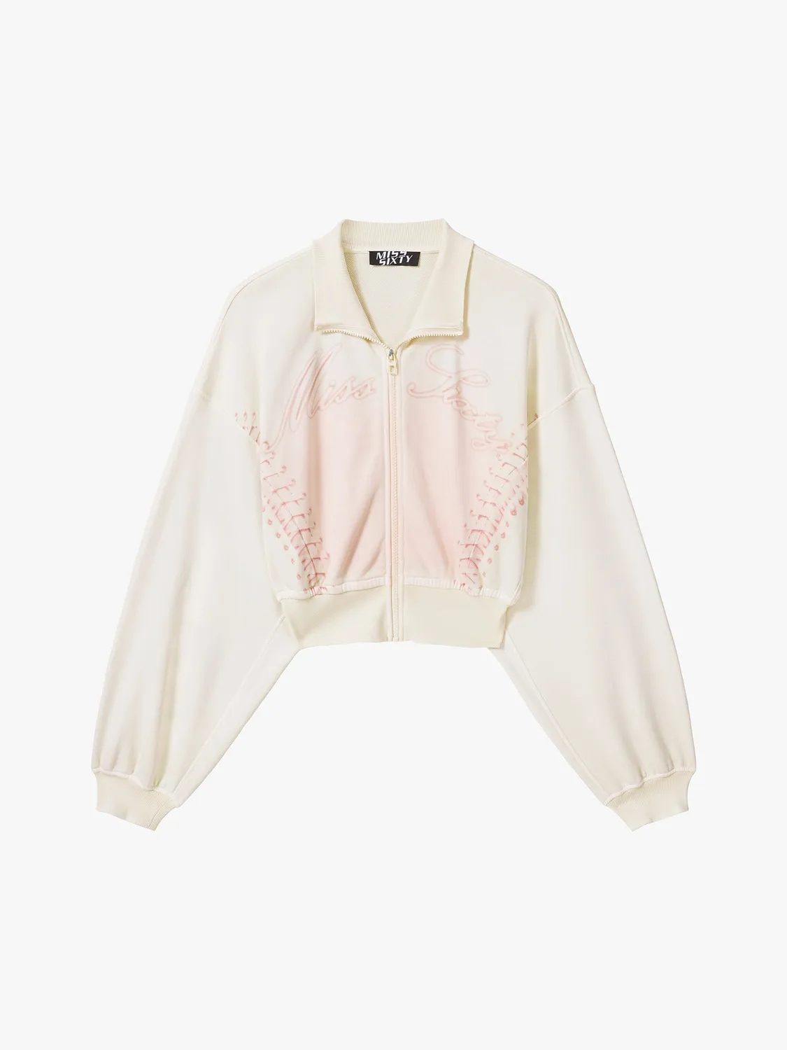 Miss Sixty Hoodie Jakke ivory bomuld lynlås