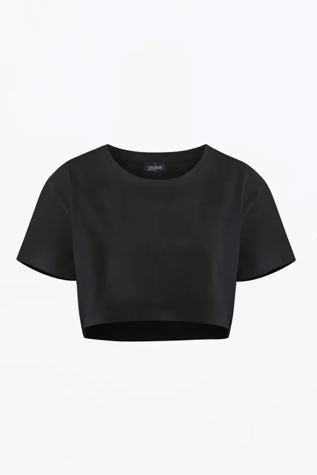 Organsk boxy crop T-shirt sort økologisk