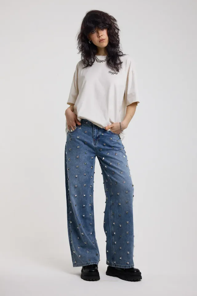 The Ragged Priest Clutter baggy jeans blå med nitter