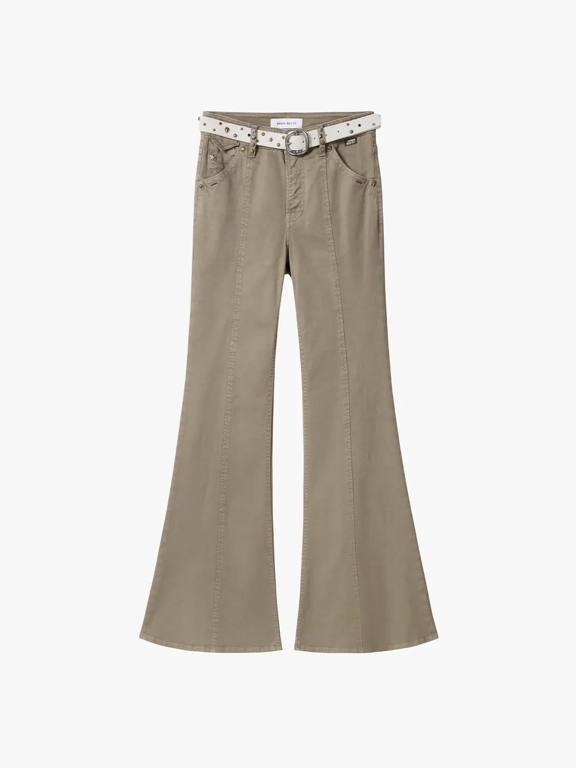 Miss Sixty flare bukser grøn bælte twill