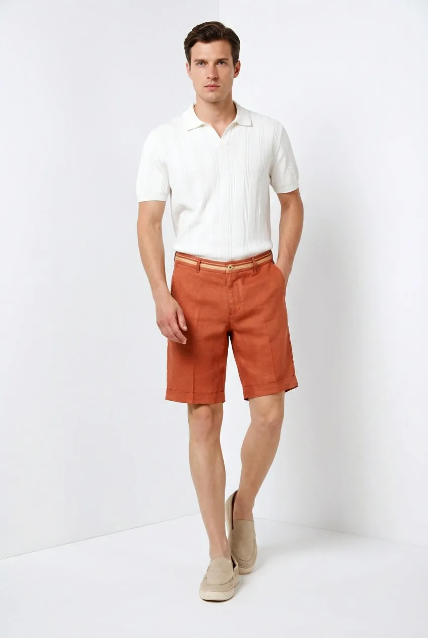 Mason's Torino Oxford bermuda teglrød hør slim