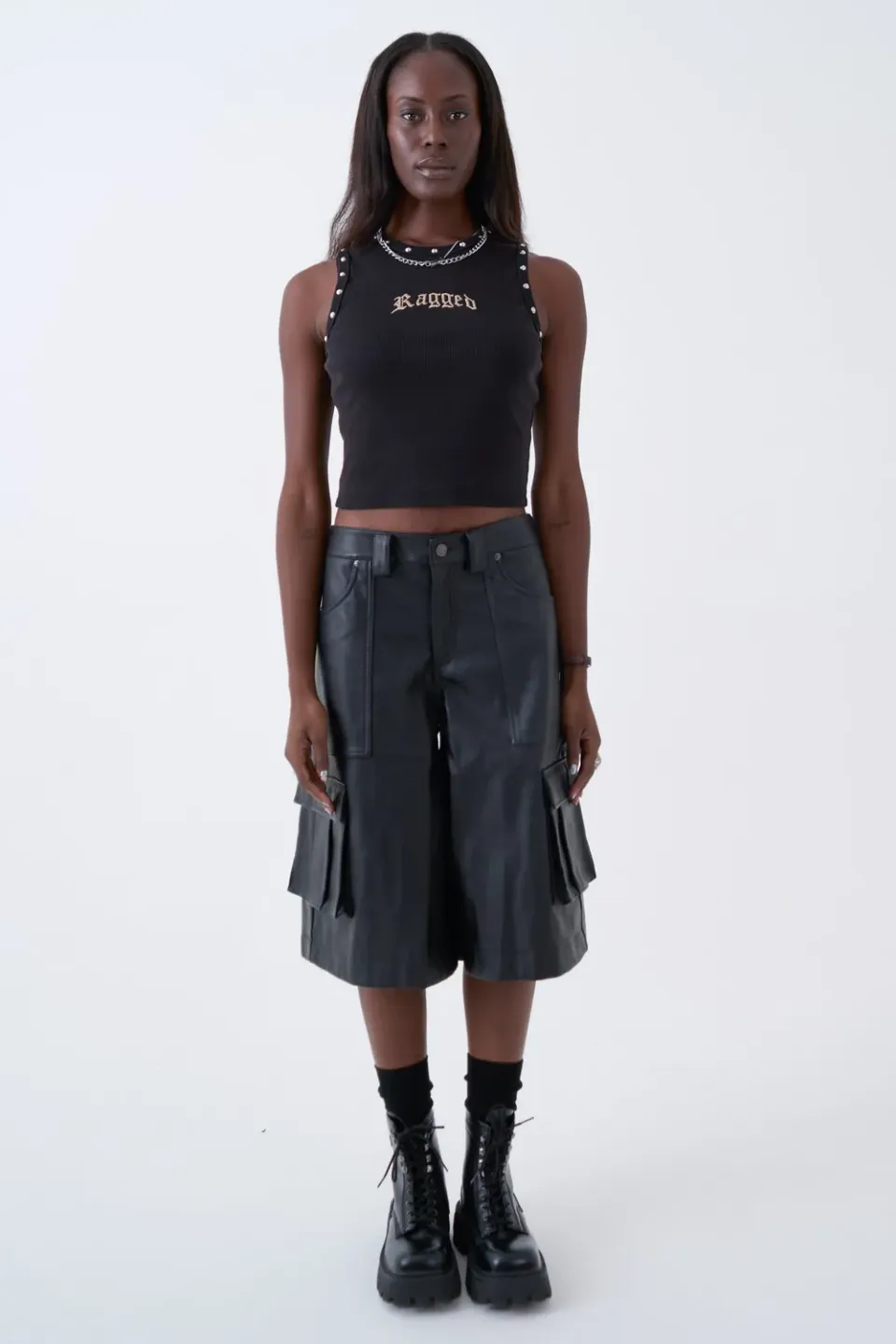 THE RAGGED PRIEST Jolt bermudashorts kunstlæder sort
