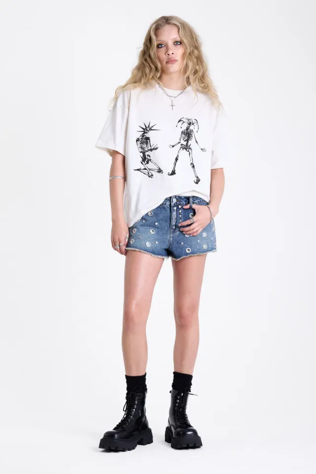The Ragged Priest Kustom Eyelet Studded Shorts mellemblå