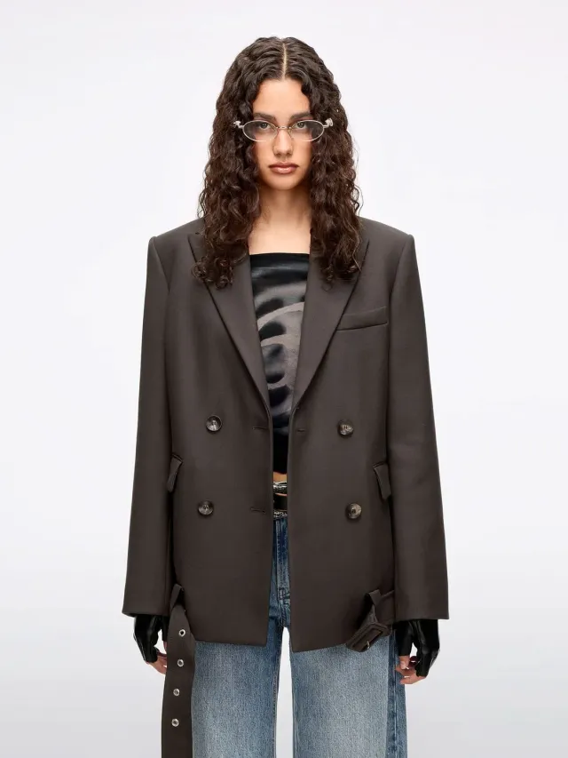 Miss Sixty Wool Tailored blazer Fuscous Brown dobbeltradet