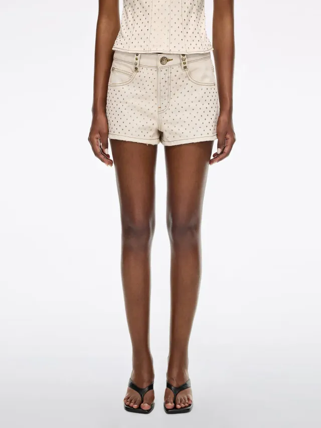 Miss Sixty Rhinestone Denim Shorts jeansshorts gul sten