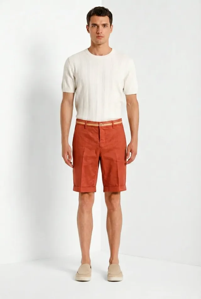 Mason's Torino Oxford bermuda teglrød hør slim