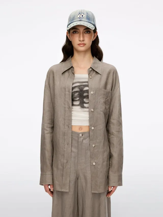 Miss Sixty Embroidered Linen skjorte khaki hør
