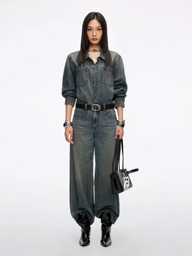 Miss Sixty Distressed denim jumpsuit blue loose