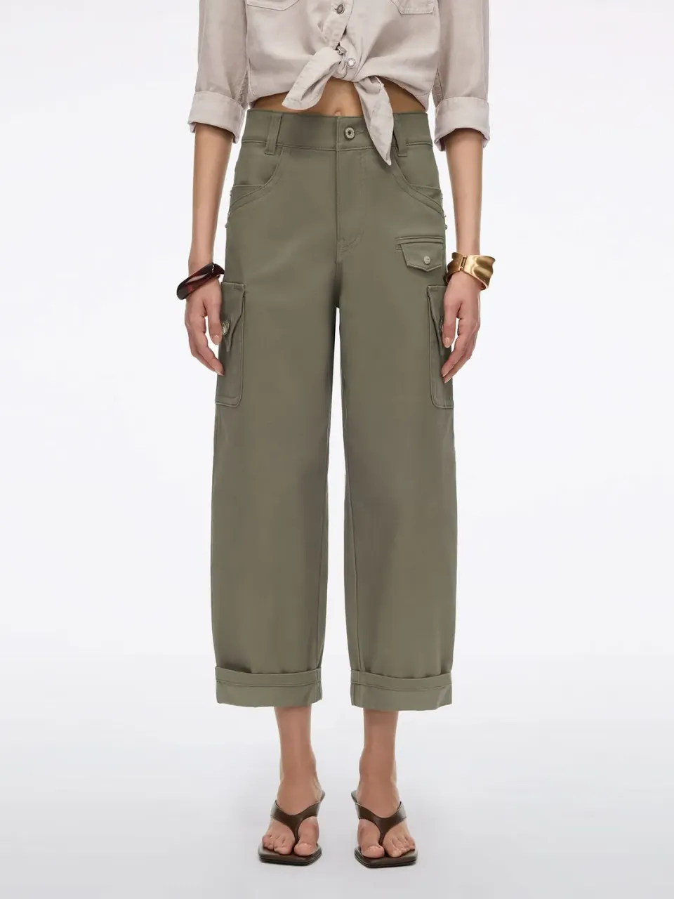 Miss Sixty cargo bukser armygrøn cropped bomuld
