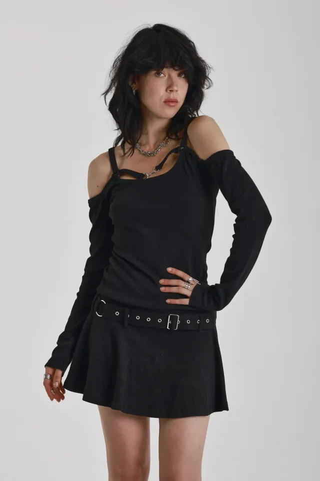 THE RAGGED PRIEST Skin Harware Off Shoulder minikjole sort