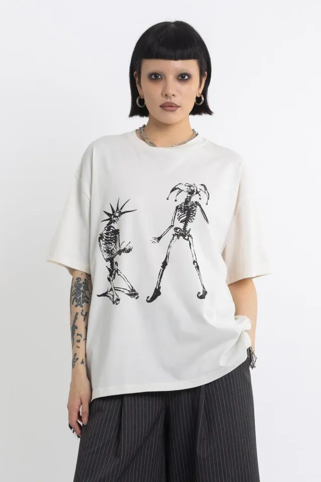 THE RAGGED PRIEST Mantis oversized t-shirt hvid skeleton