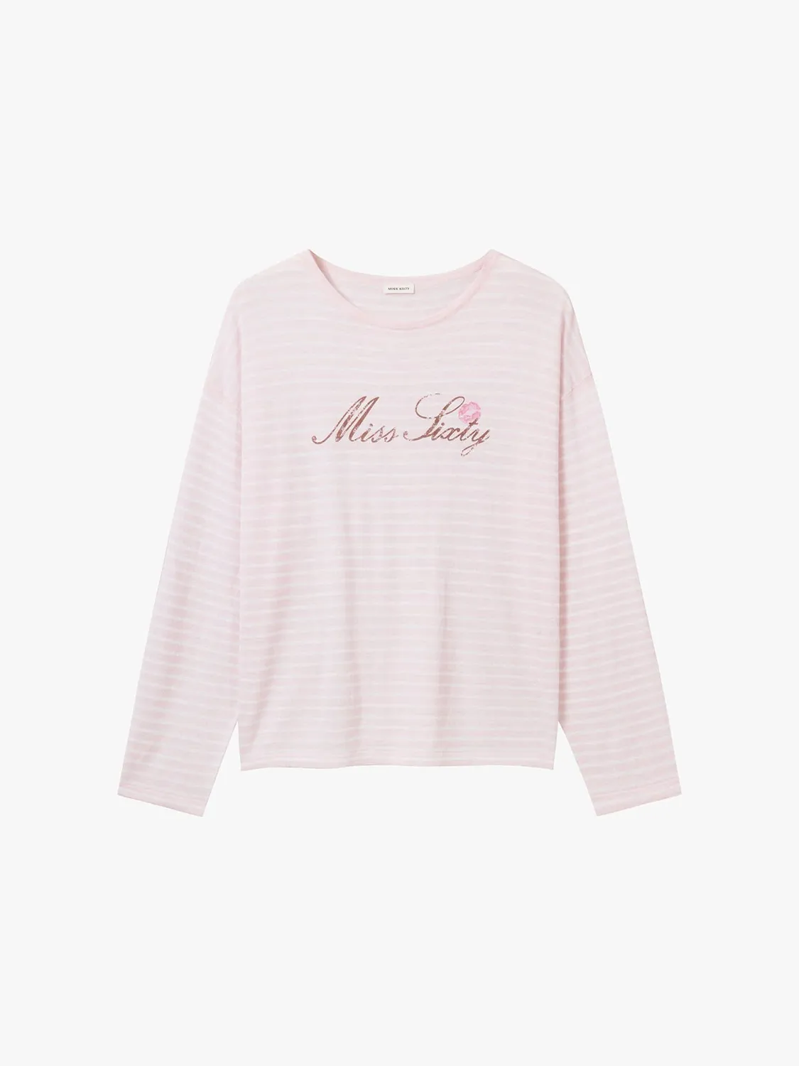 Miss Sixty Logo Knit Top strikbluse lyserød hvid hørblanding