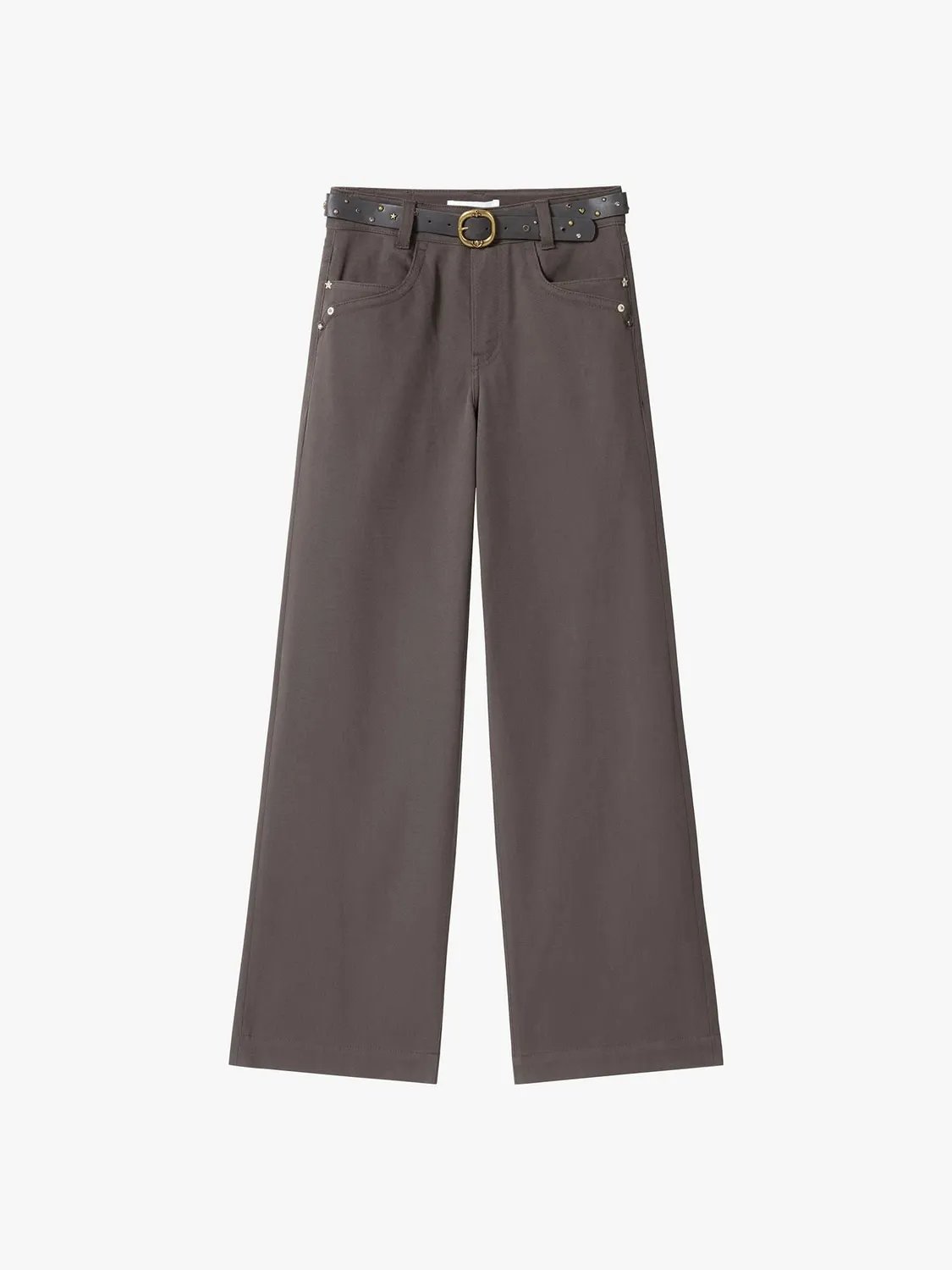 Miss Sixty Belted Wide-Leg bukser brun med nitter