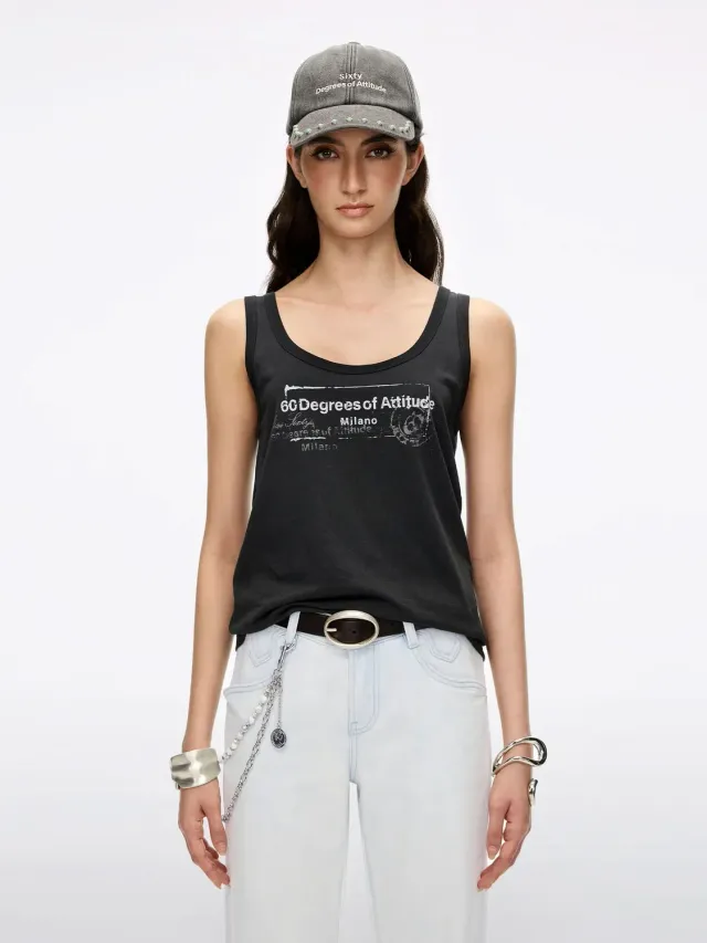 Miss Sixty aermelos T-shirt sort U-hals slid print
