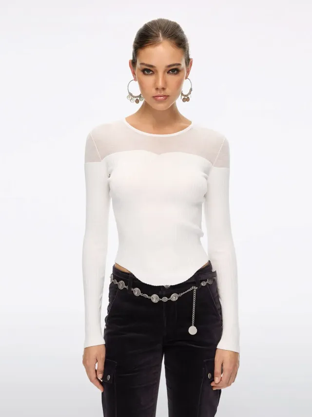 Miss Sixty strik top hvid ribbet slim-fit