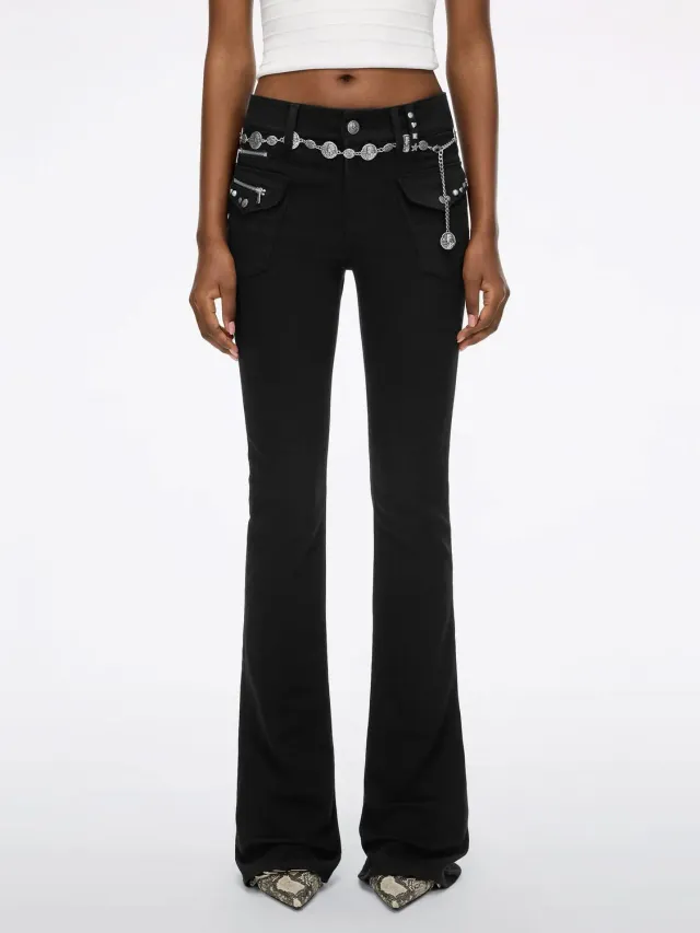 Miss Sixty flare jeans sort stretch taljekæde