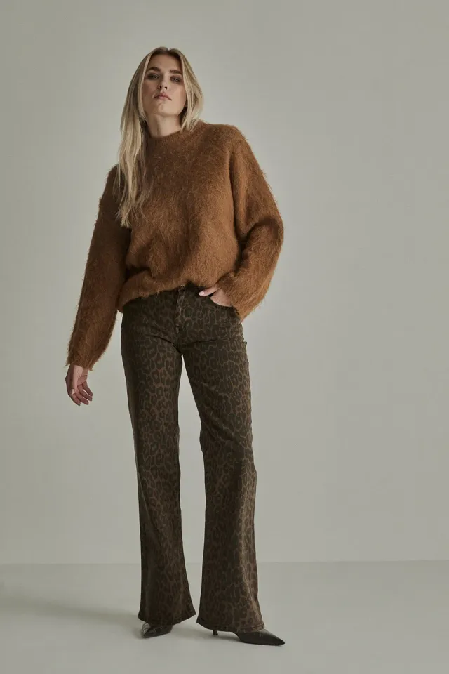 Para Mi Eve bukser Animal Brown high waist wide
