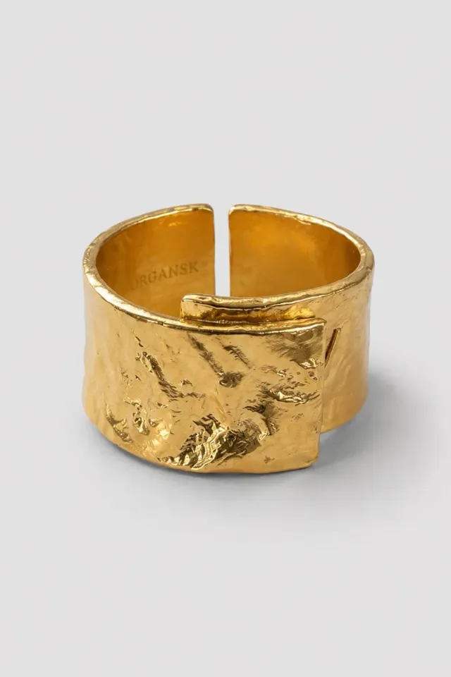 Organsk Hammered Ring hamret justerbar 1 cm guld sølv