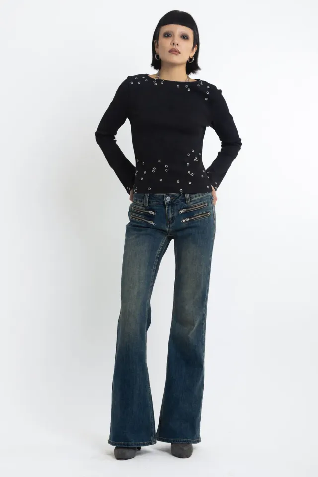 The Ragged Priest Keeper Dirty Wash flare jeans blå