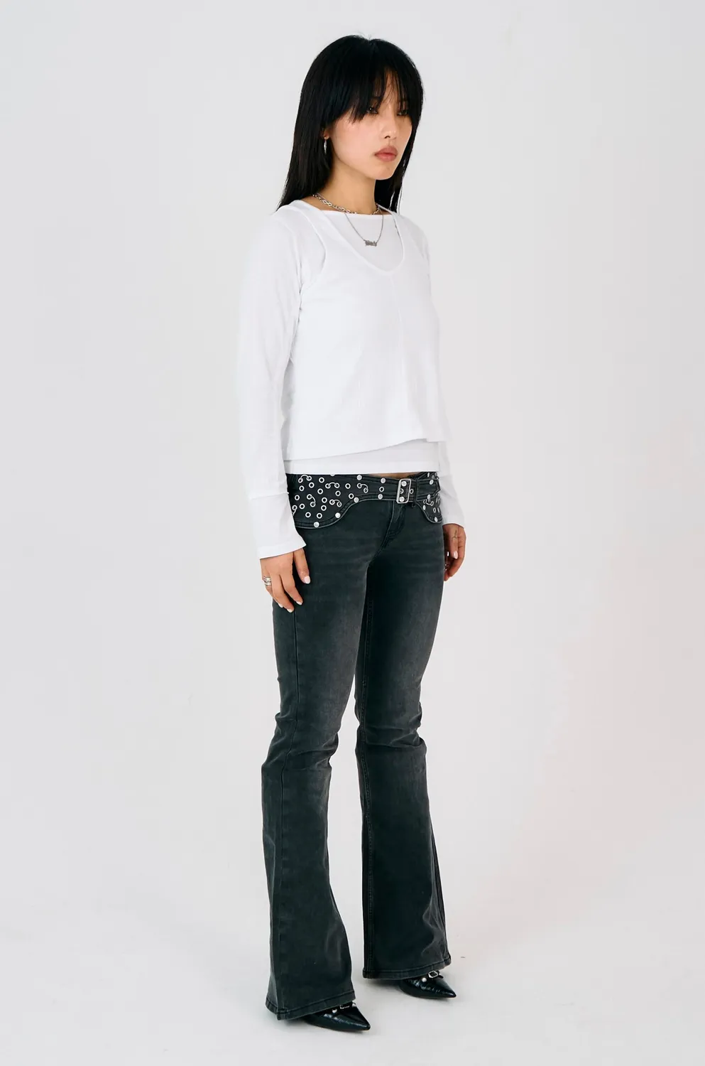 The Ragged Priest Charlotte Bootcut flare jeans sort bælte