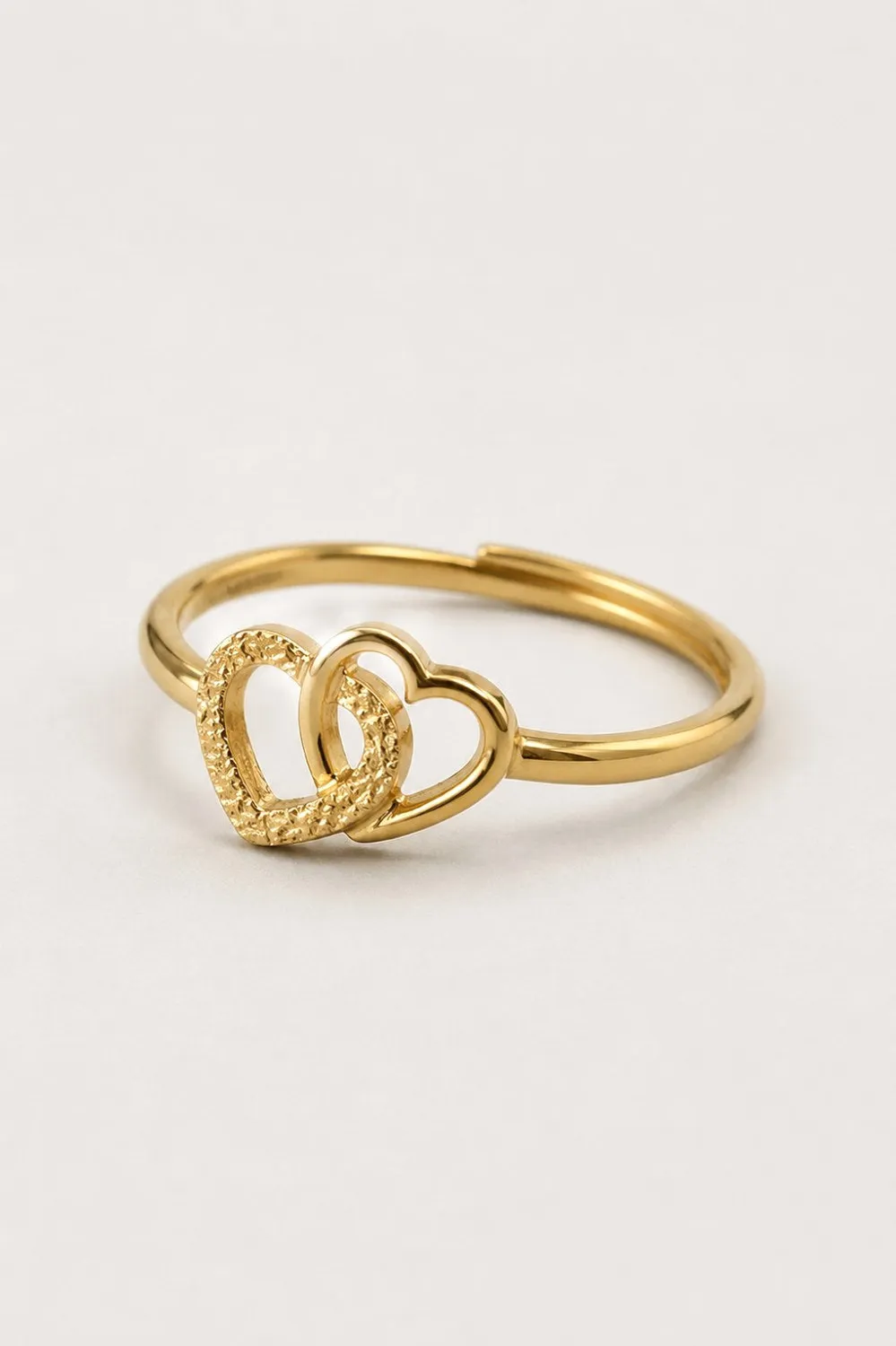 Organsk Intertwined Heart ring sølv justerbar hjertering