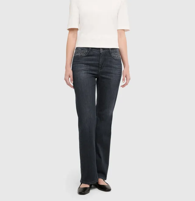 MAC Laura Paisley 5258 jeans sort flared fit mønster