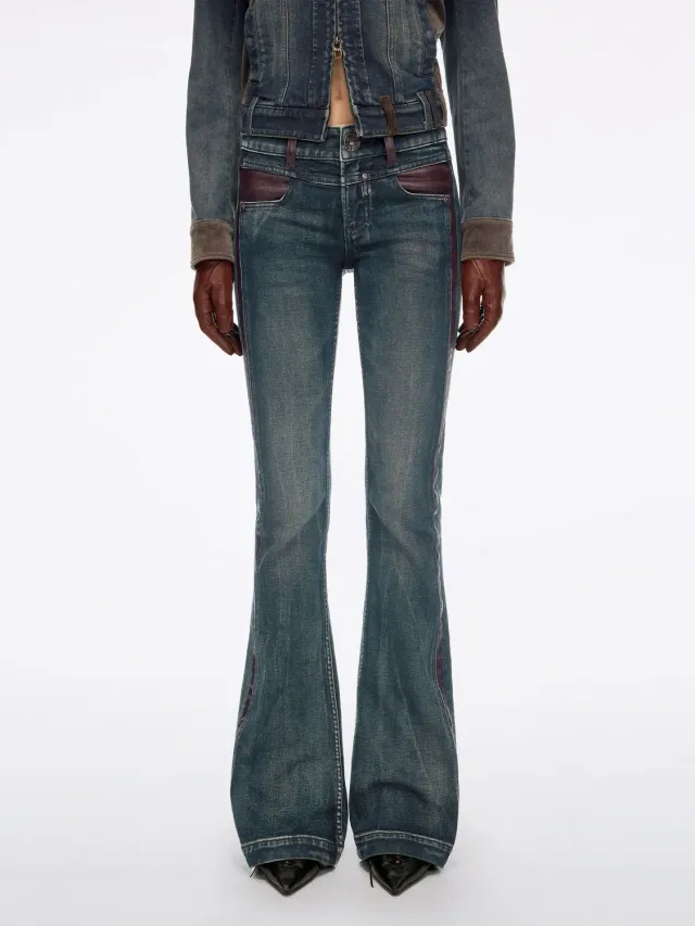Miss Sixty Flare jeans læderpanel blå 26/32