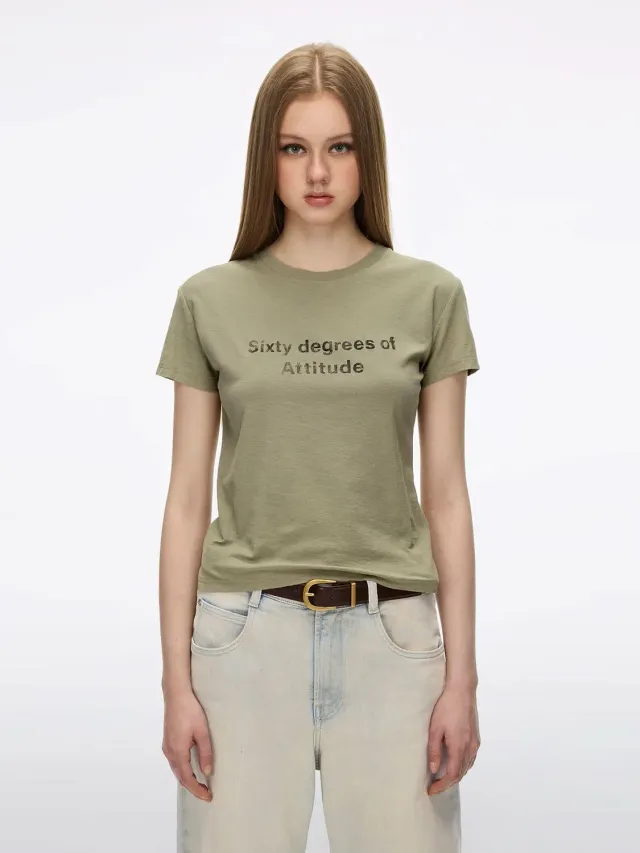 Miss Sixty t-shirt olivengrøn slank hør bomuld print