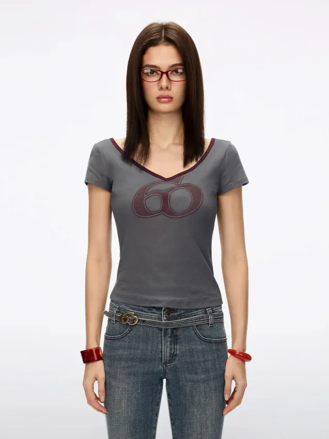 Miss Sixty Logo Embroidered t-shirt mørkegrå cropped